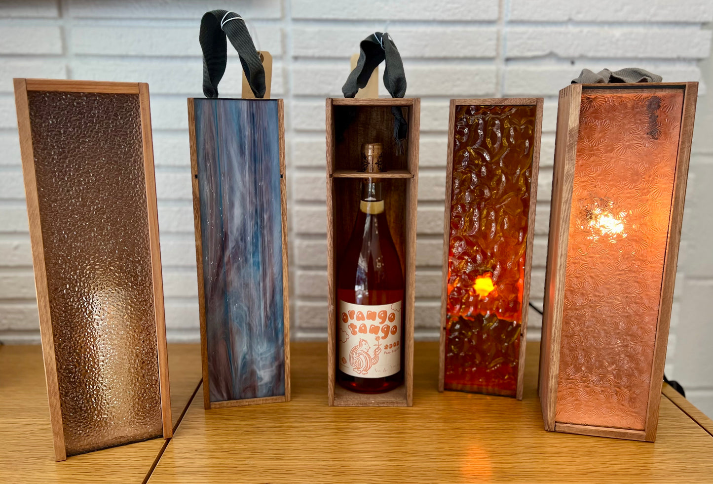 Stained Glass Wine Gift Box / Light Box - White Flowers