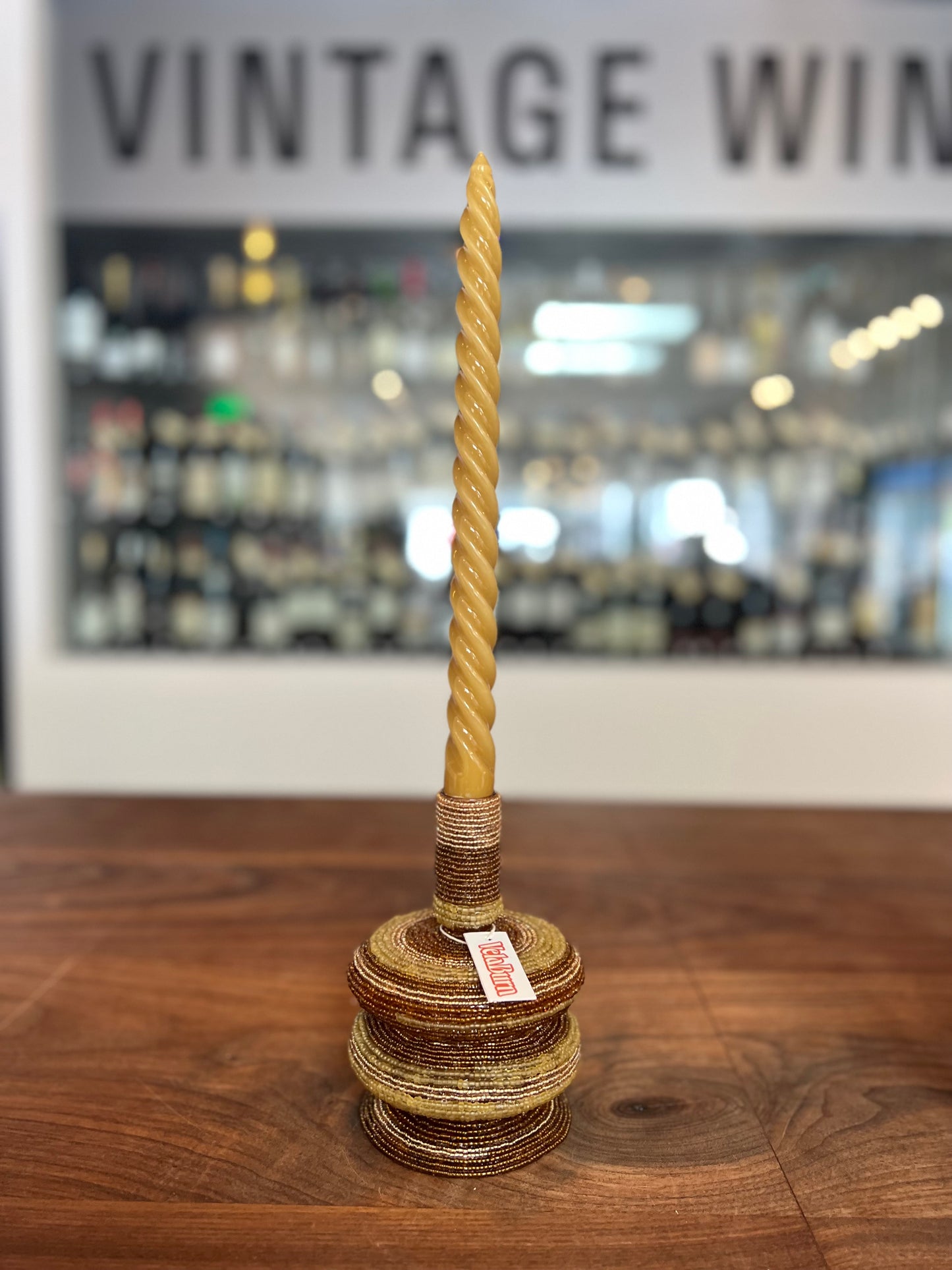 Brown & Gold Beaded Candle Holder
