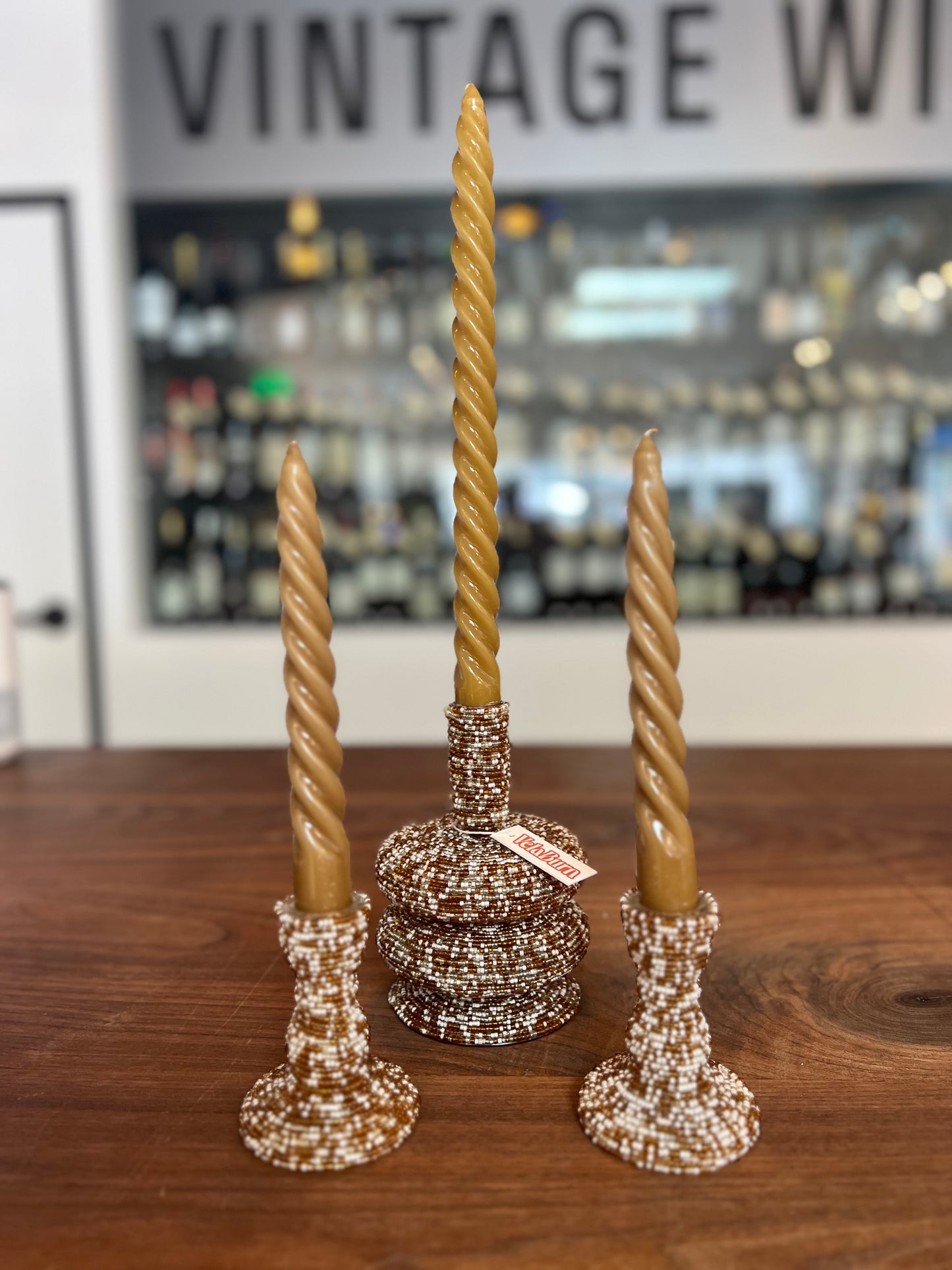 Velaburn Brown & White Beaded Candle Holders - Set of Three