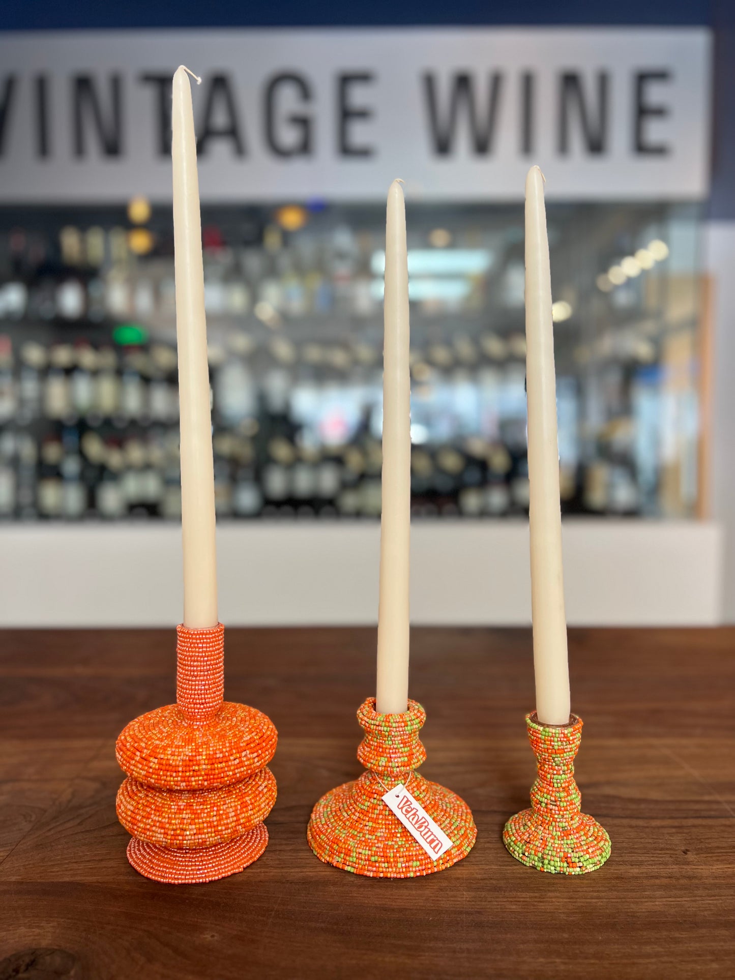 Velaburn Orange & Green Beaded Candle Holders - Set of Three