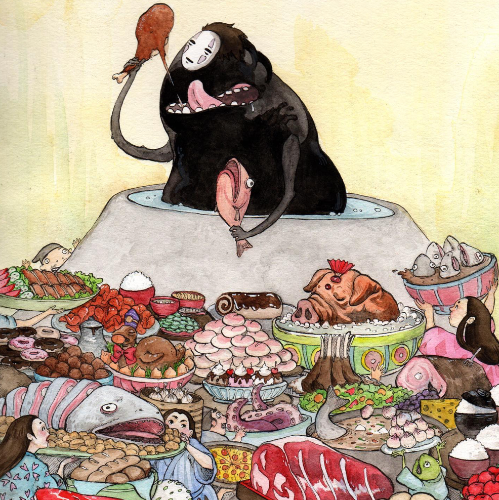 Stupid Animals - The Spirit Feast - 8x10" Print Miyazaki Spirited Away Print